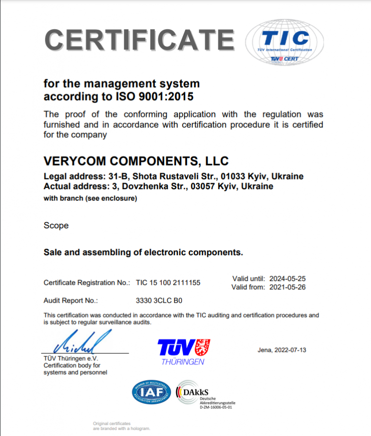 VERIKOM certificate ISO9001